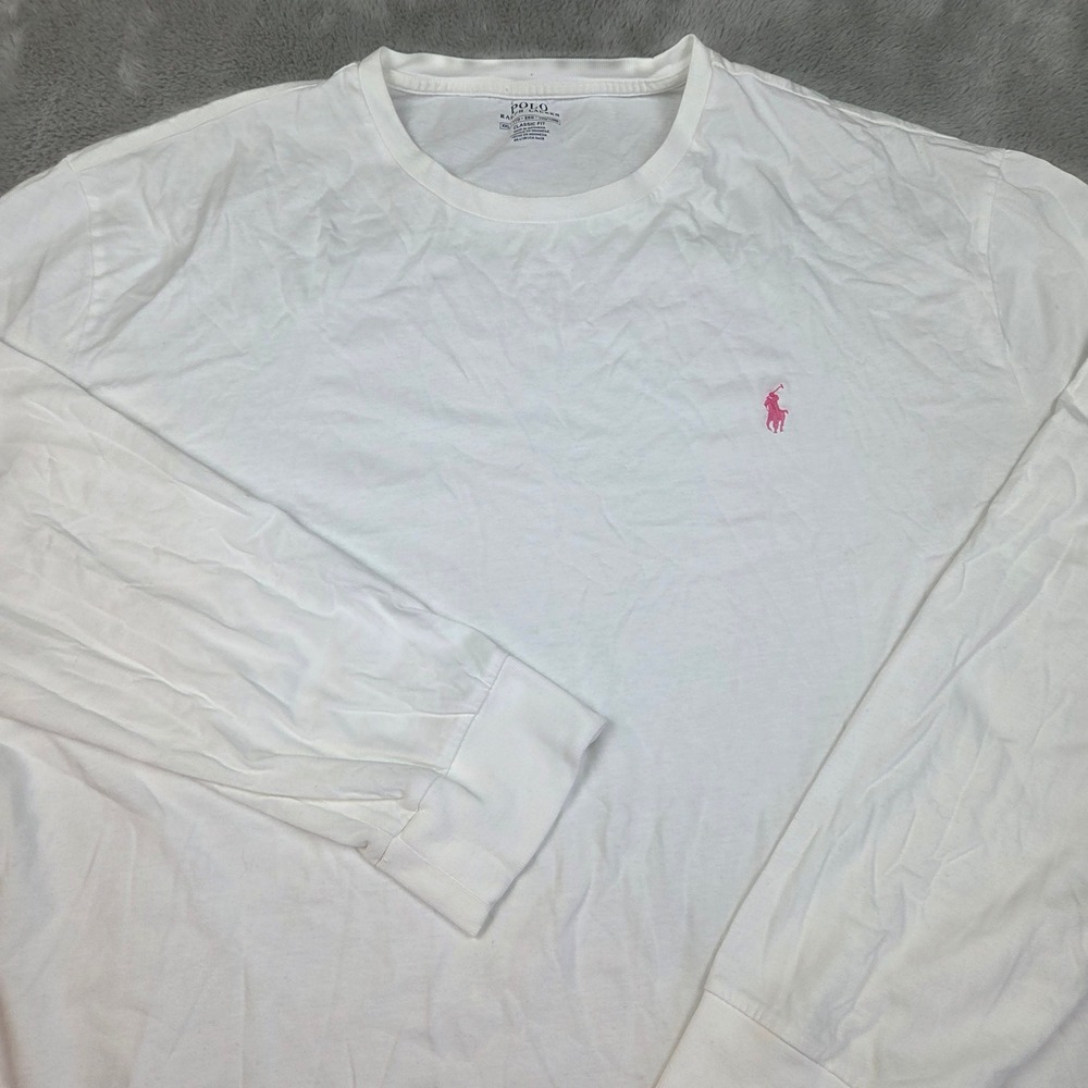 Polo Ralph Lauren Long Sleeve T-Shirt Mens XXL Classic Fit Pink Pony White Tee